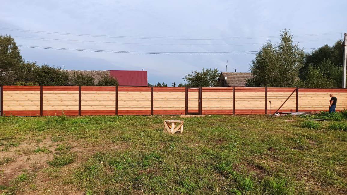 Забор из металлосайдинга Евро-Брус 34м Клен Светлый (SteelArt) + Темное Дерево (Printech) фото 2 в Брянске