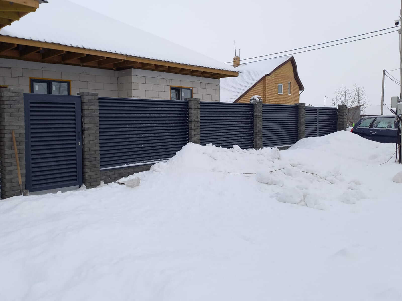 Забор из ламелей еврожалюзи 41м RAL7024/7024 Серый Графит двусторонний в Брянске